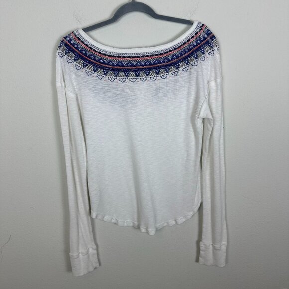 We The Free Fair isle Embroidered Henley L Winter Casual Lounge Soft Stretch - Picture 8 of 10